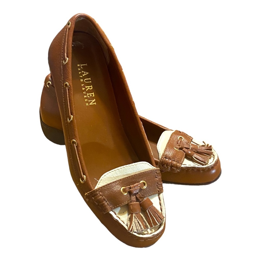 Ralph Lauren leather wedged heel loafers. Size 5.5